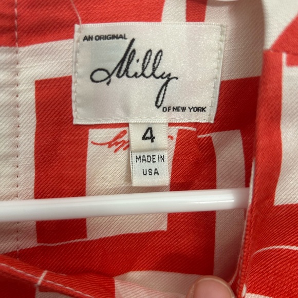 Milly of New York red & white geometric sleeveless linen/silk mini dress size 4 - Picture 7 of 10